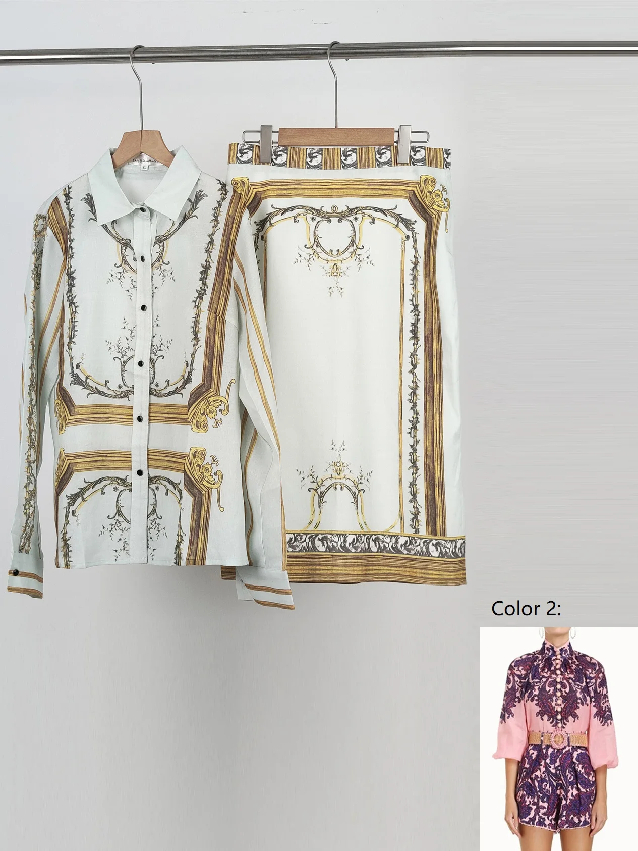 

2023 NewWomen Long Sleeve Stand Collar Print Blouse With Shorts