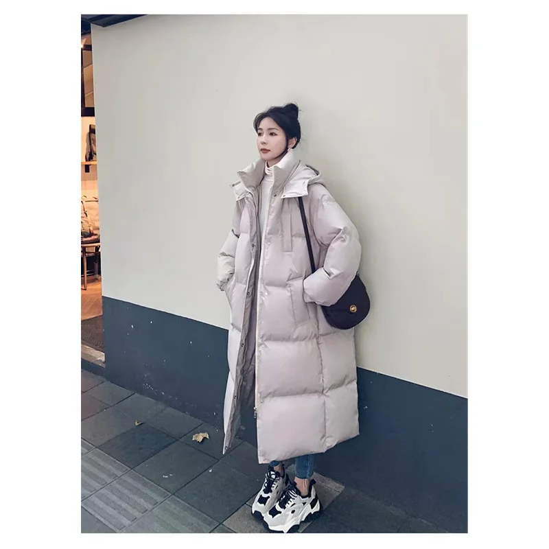 Winter Women's Mid-length Over-the-knee Down Jacket Fashion Loose Show Thin Jacket Thickened Warm Down Jacket Cotton Jacket