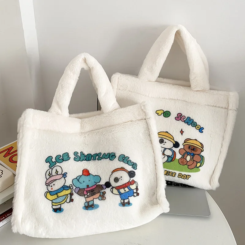 

Новая женская сумка для покупок с мультяшным принтом, плюшевая квадратная сумка, съемные сумки-мессенджеры через плечо