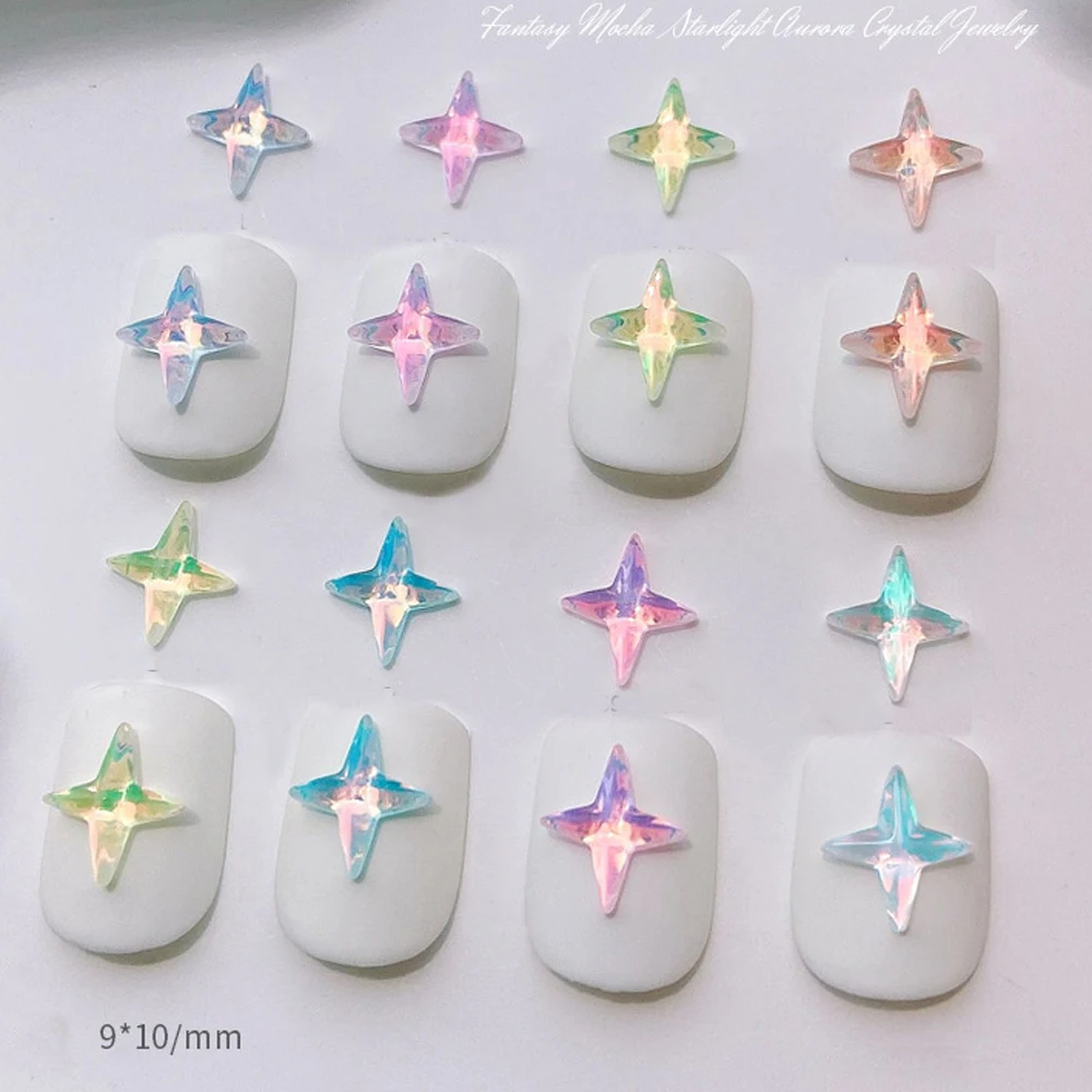 

20pcs Mocha Cross Star Nail художественные талисманы 3D Resin Summer Aurora K9 Crystal Star Nail Стразы блестящие аксессуары для ногтей своими руками