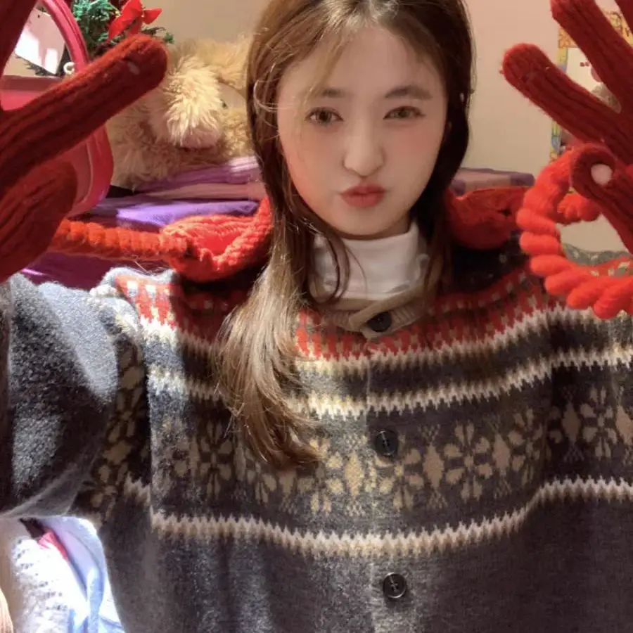 Британский свитер кардиган однобортный жаккардовый свободный ретро-свитер с