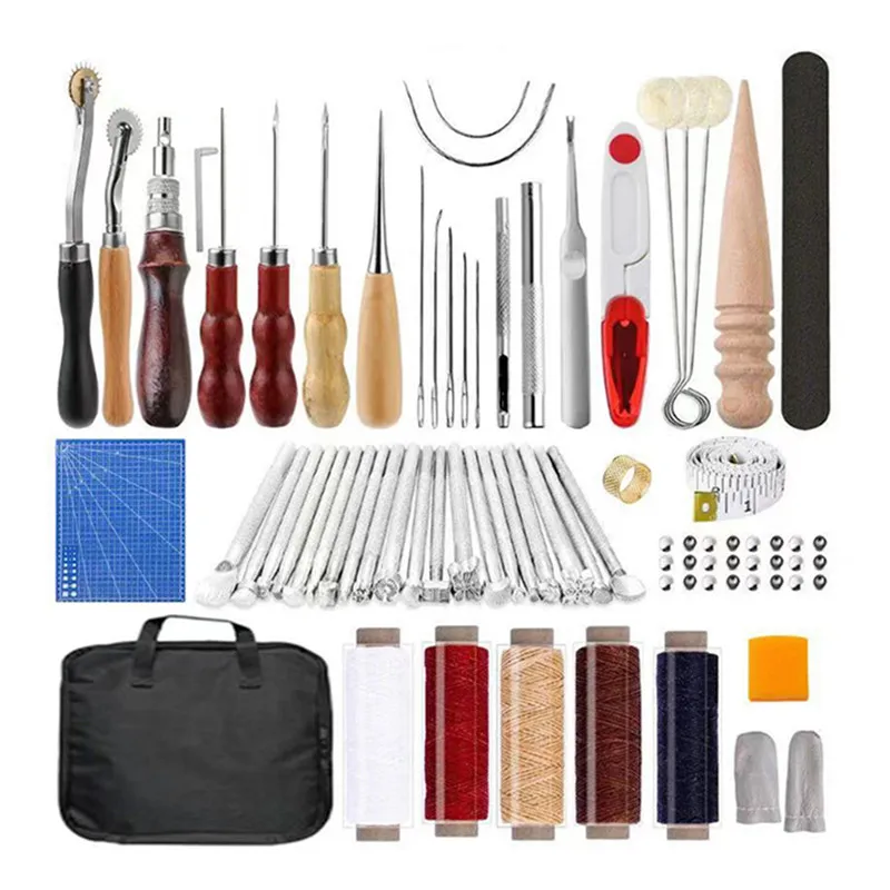 

103 PCS Practical Leather Craft Sewing Punch Tool Kit Cutter Carving Working Stitching Leathercraft Tool Set For Beginner