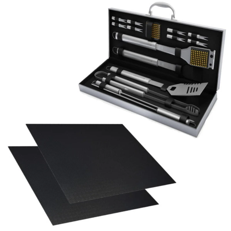 

Household Outdoor BBQ Barbecue Stove 18-Piece-Set of Grill Accessories – 15 Stainless-Steel BBQ Tools with Carrying Case and 2