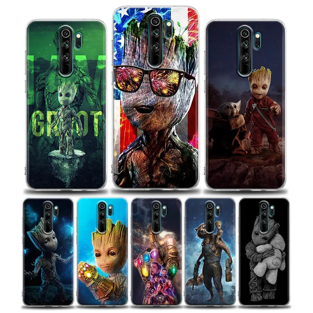 

Marvel Hero Groot Clear Phone Case For Xiaomi Redmi Note 8Pro 11 10 9 8 Pro 7 8A 10S 11 K40 Pro 5G Soft TPU Cover Coque