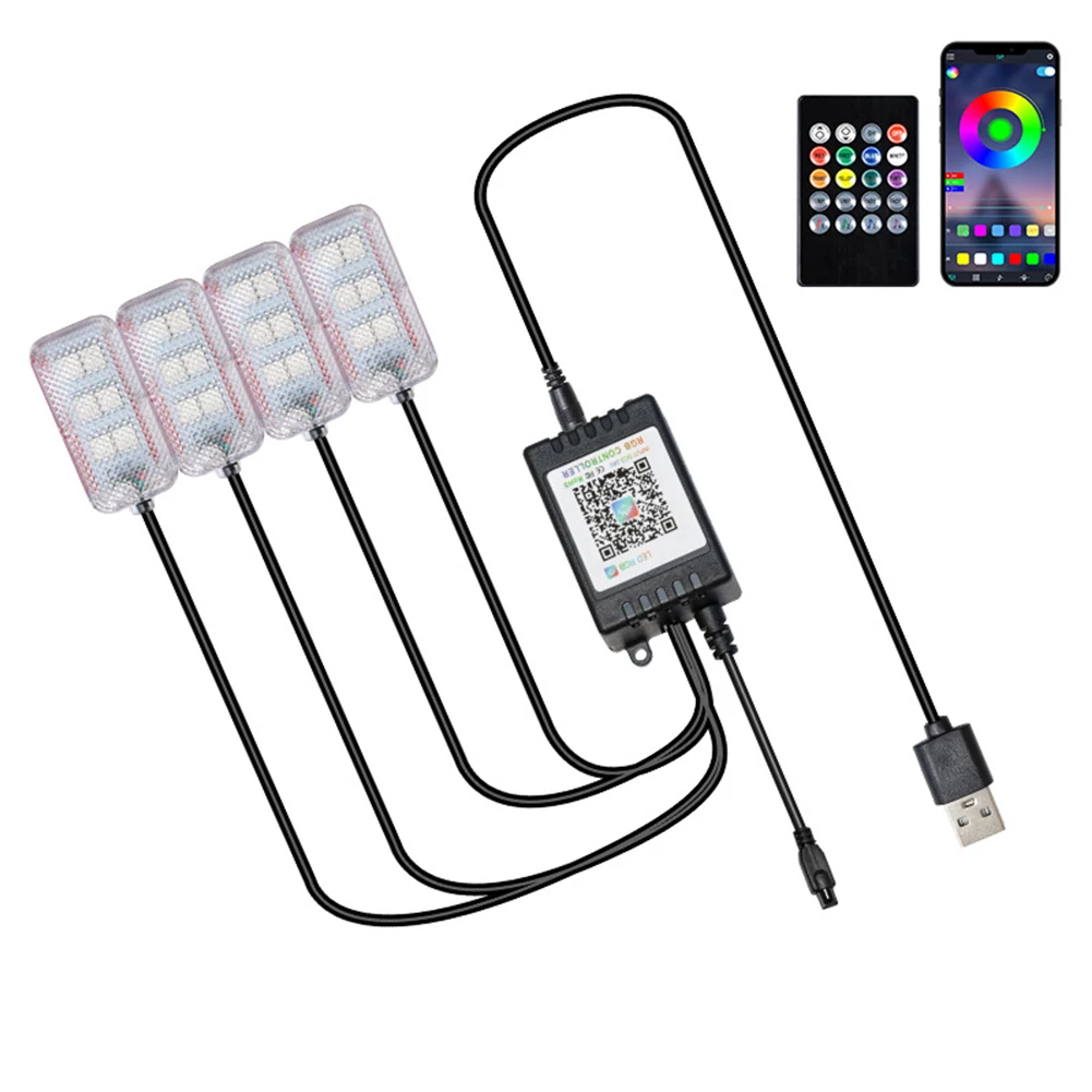 

Улучшите эстетику интерьера вашего автомобиля с RGB-подсветкой интерьера автомобиля, настроение окружающей среды, лампа дистанционного управления USB