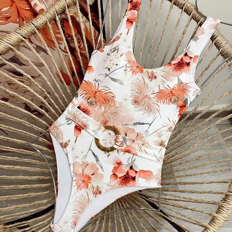 Слитный купальник FLAXMAKER с открытой спиной принтом и накидкой женская пляжная