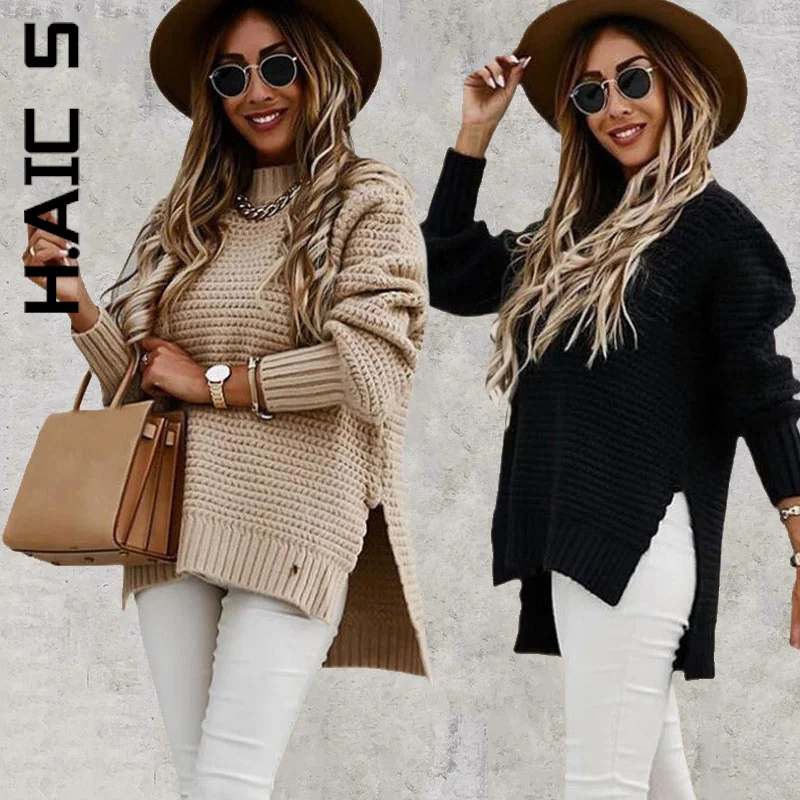 

Женский вязаный свитер H. АИК, новый пуловер, пуловеры, женские свитера, повседневный винтажный вязаный свитер с круглым вырезом, свободный Ж...