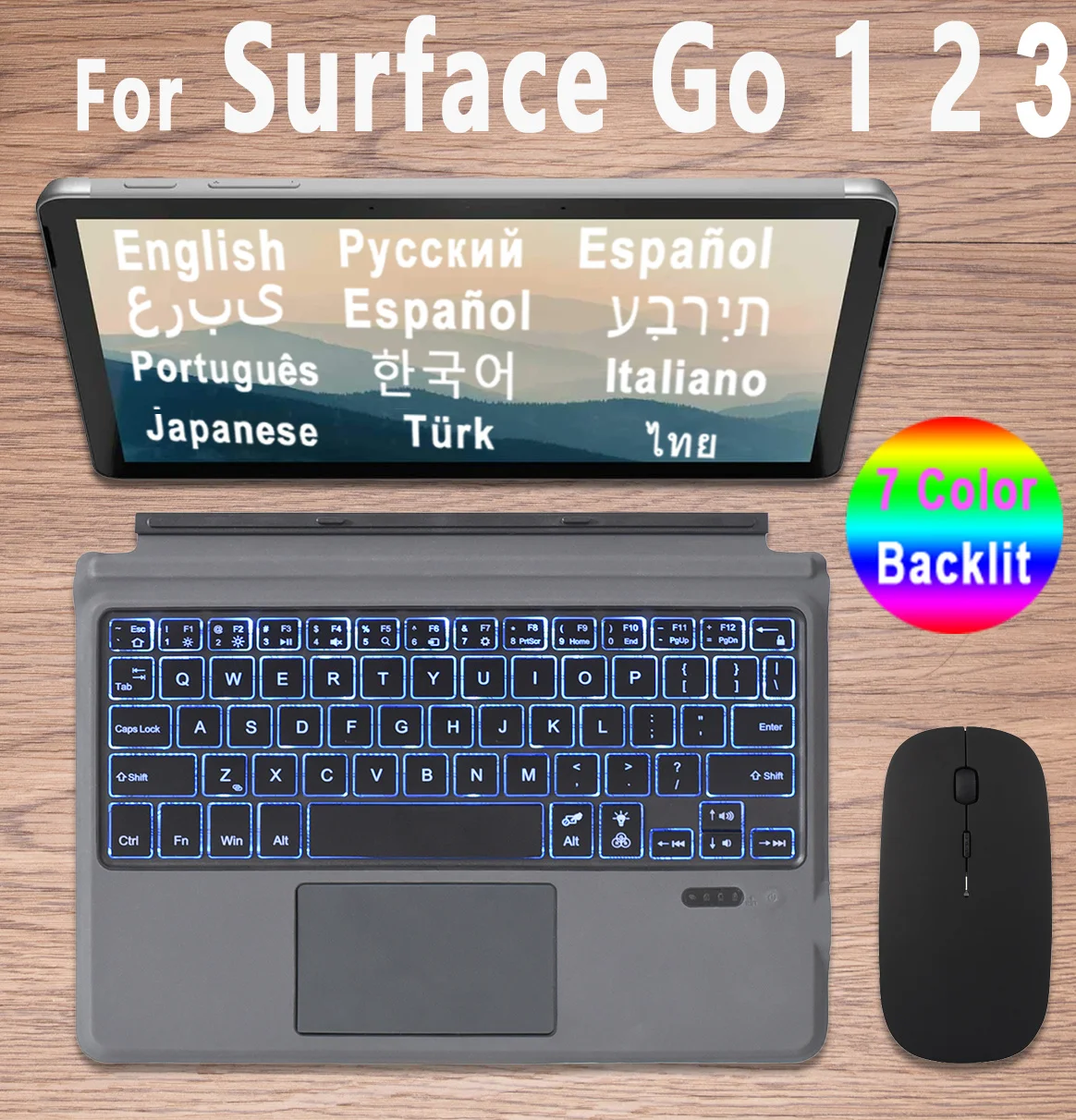 

Backlit Touchpad Keyboard For Microsoft Surface Go 1 2 3 Bluetooth-Compatible Turkish Arabic Hebrew Russian Spanish