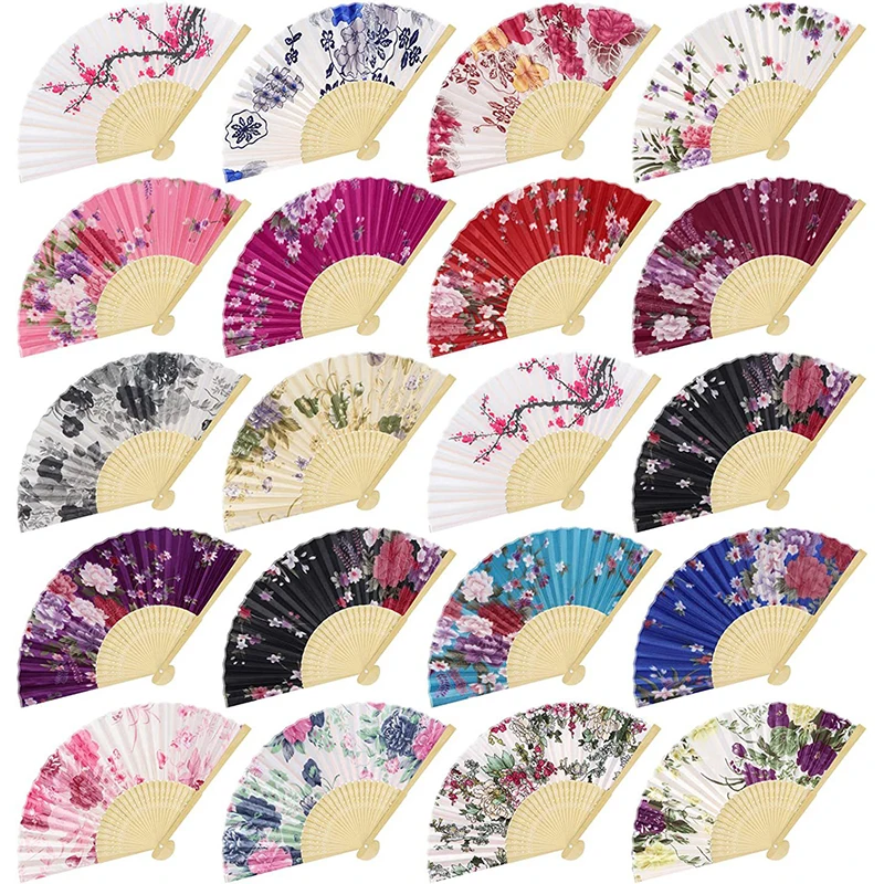 

Шелковый веер в китайском японском стиле, складное украшение для дома, винтажное художественное ремесло, подарок веера с цветочным принтом для танцев
