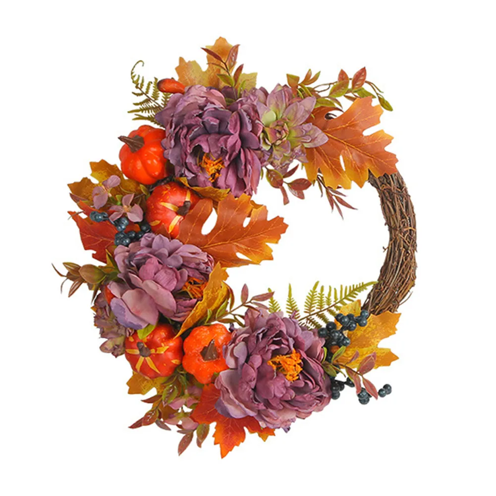 

Harvest Festival Pumpkin Wreath 35*35*8cm Decoration Exquisite Holiday Peony Pumpkin Wreath Simulation Flowers