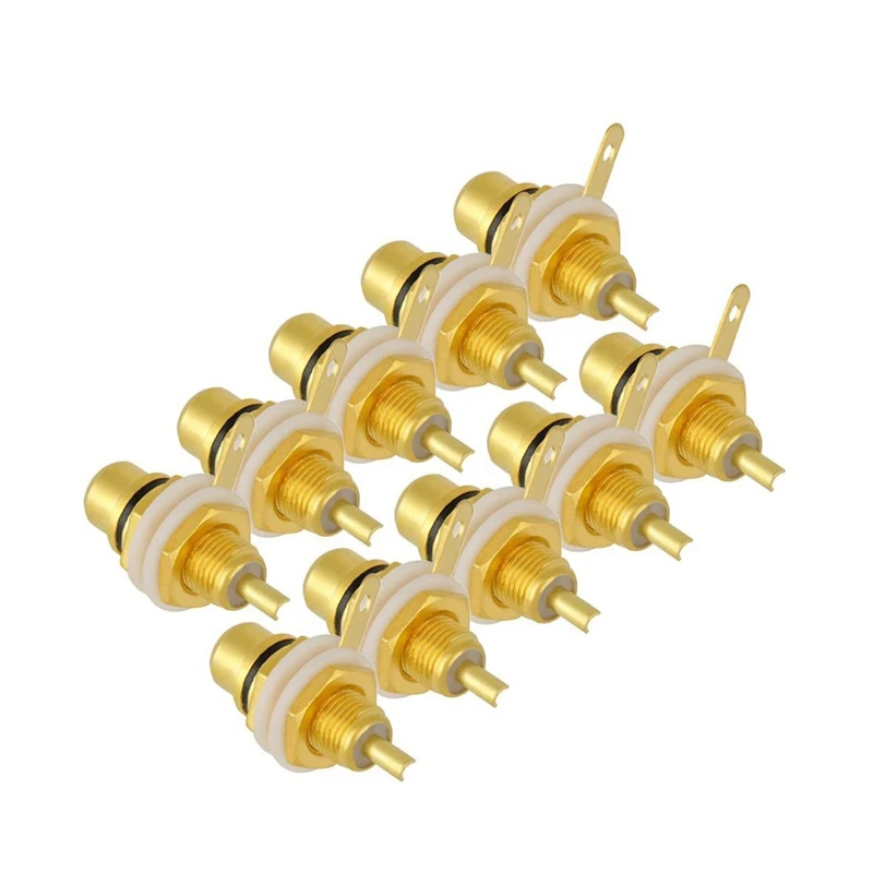 

10 Pieces Of Brass Gold-Plated Audio Terminals M8 Threaded RCA Jack Socket Chassis Hifi Audio Connector AV Socket Black