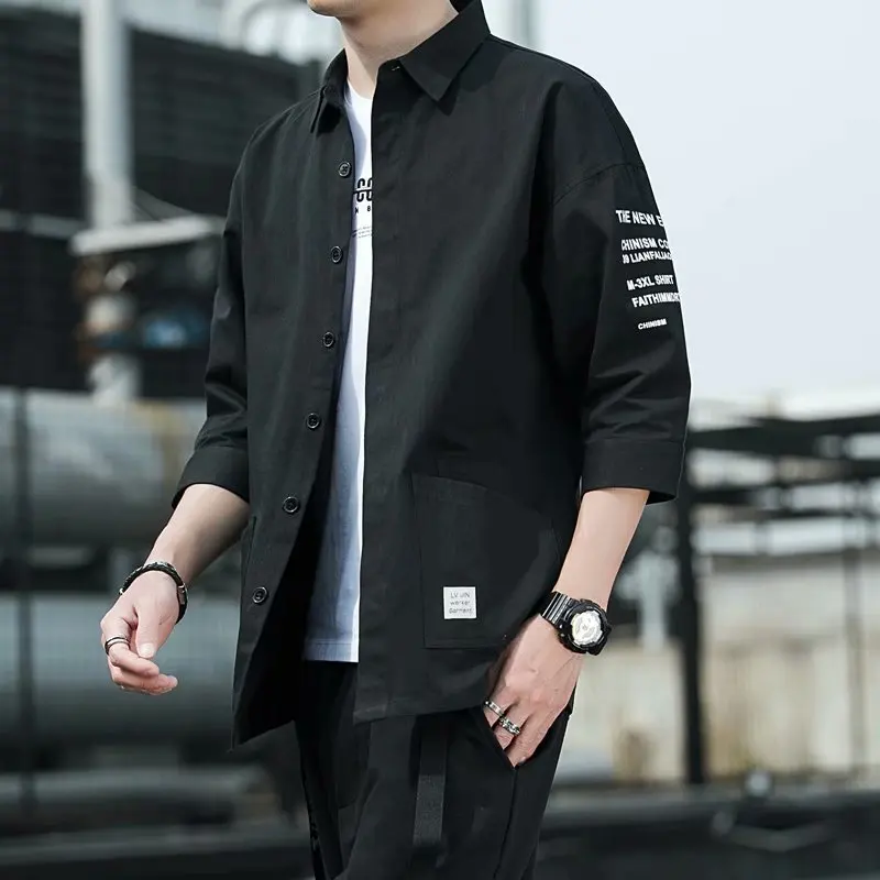 Short Sleeve Shirts Men Solid Loose Oversize Harajuku All-match Simple Summer Clothing High Quality Korean Style Casual E26