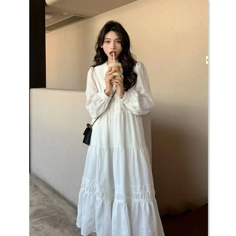 Hikigawa весенние корейские модные женские свободные платья с круглым воротником