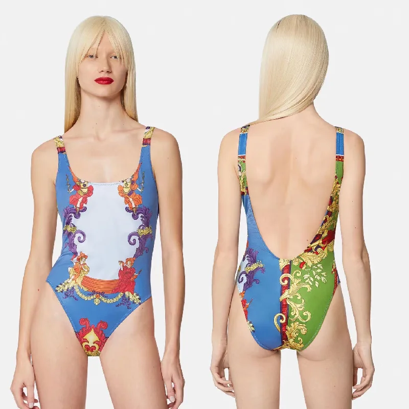 

sexy swimsuit fashion women Medusa Vintage Print backless women's one-piece swimsuit temperament large u neck women's swimsuit