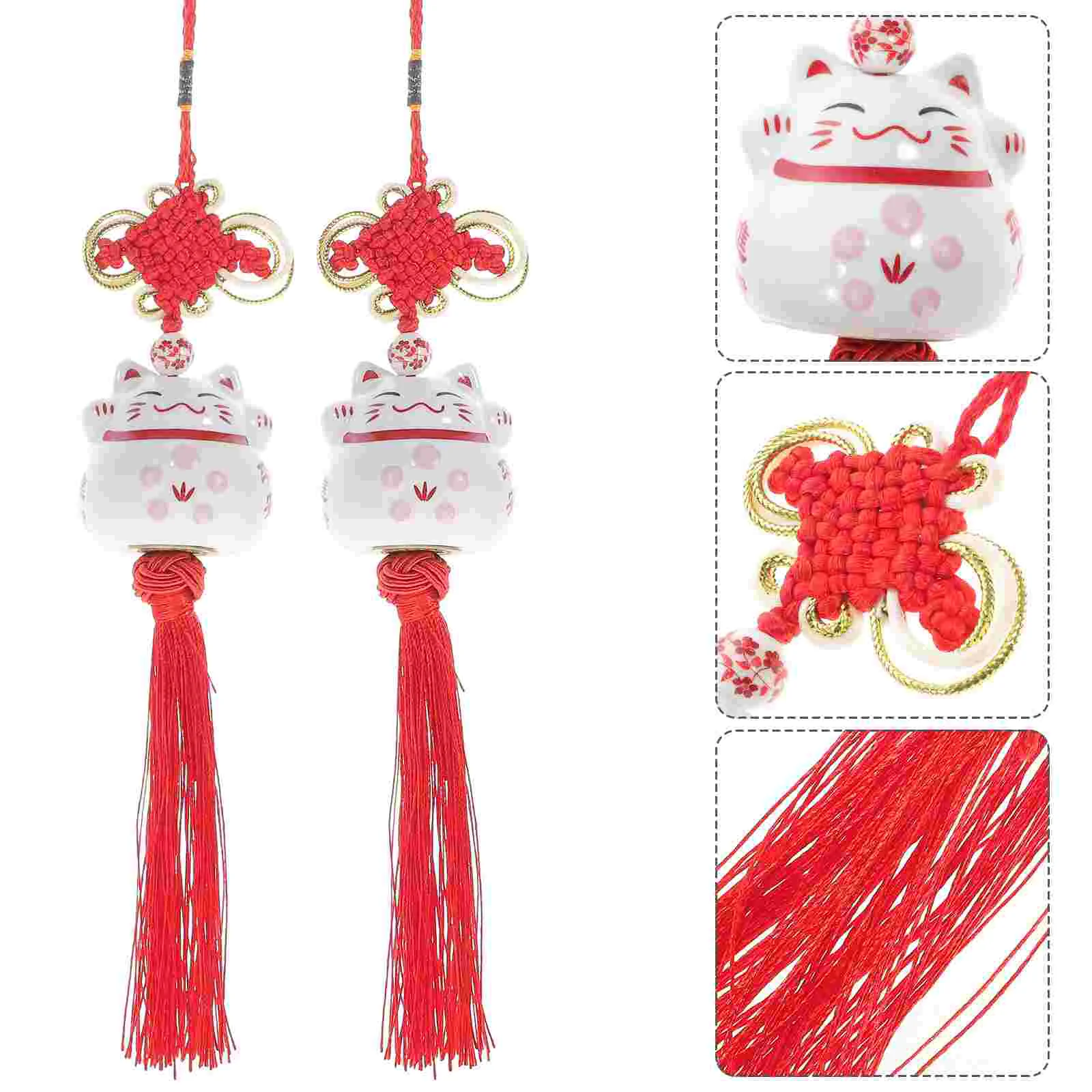 

Car Mirror Pendant Ornament Charm Hanging View Ceramic Shui Feng Rearview Rear Cat Lucky Decoration Suspension Vehicle