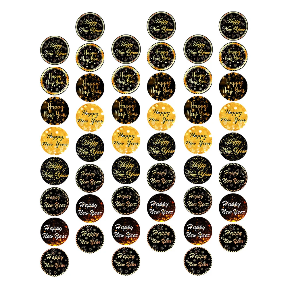 

Stickers Year New Gift Tags Happy Sticker Enveloperound Treats Seal Boxes Holiday Floral Letter Label Goldblack Bottle Tag