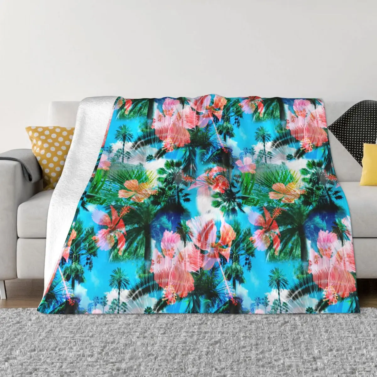 

Colorful Hawaii Style Leaf Blankets Fleece Decoration Breathable Super Warm Throw Blanket for Bedding Travel Bedding Throws