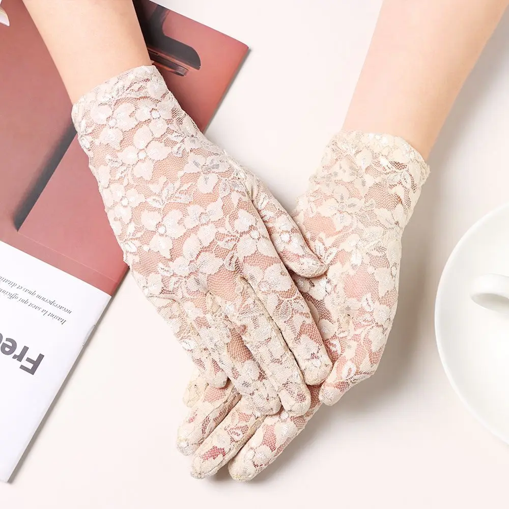 

Women Female Goth Party Driving Sunscreen Gloves Bride Lace Gloves UV Protection Gloves Hollow-Out Mittens