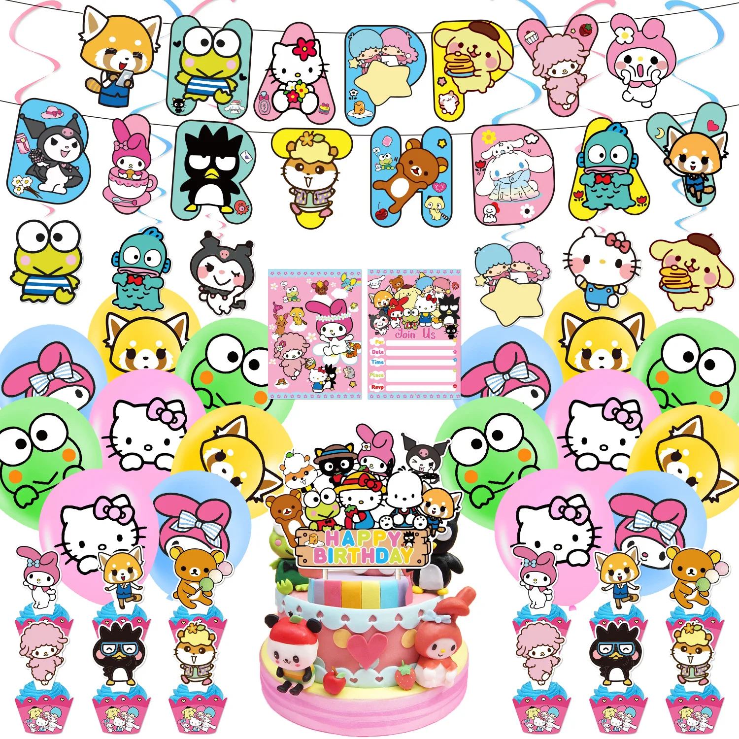 

Sanrio Kuromi вечерние decor My Melody kawaii Аниме Фигурка Cinnamoroll баннеры латексные воздушные шары подставки для торта Декор вечерние принадлежности