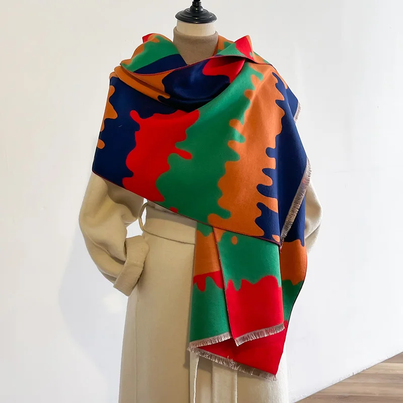 IROJEFF женский модный кашемировый шарф с цветочным принтом зимняя теплая шаль