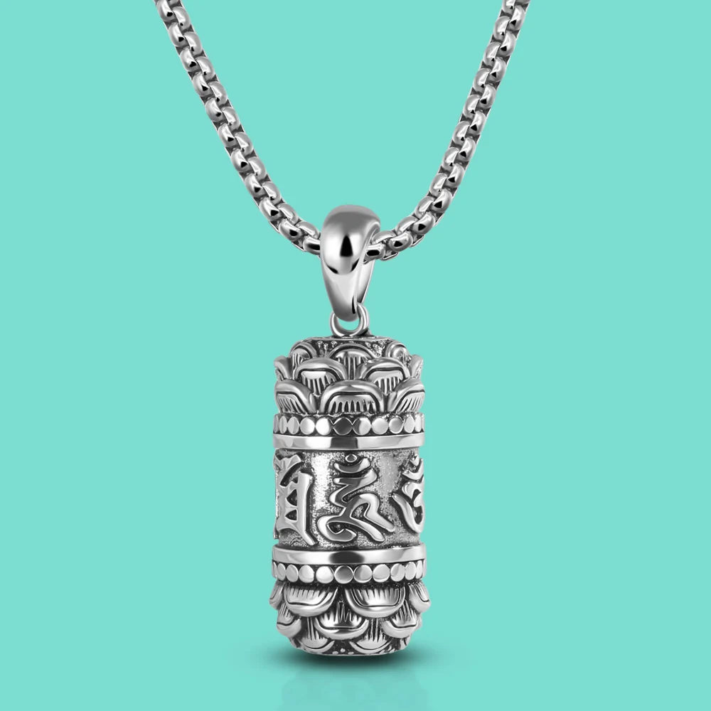 

Винтажное мужское ожерелье из стерлингового серебра 925 пробы с китайским узором, цилиндрическая коробка, кулон, ожерелье, коробка, цепочка, креативные украшения