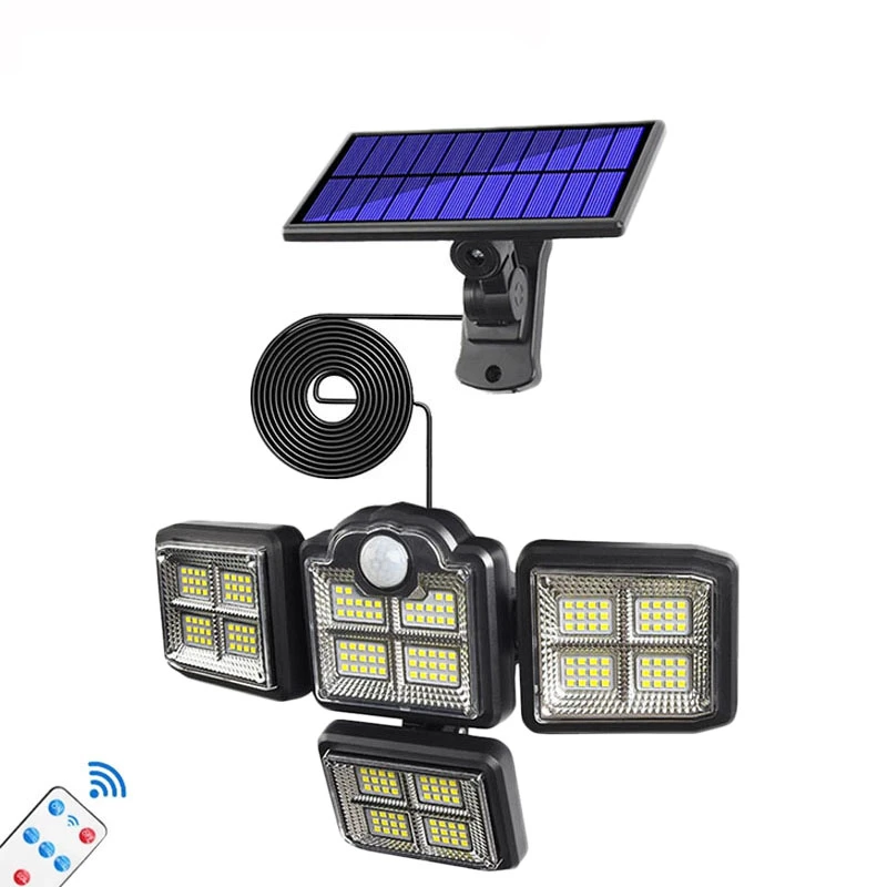 

Уличная лампа на солнечной батарее с 4 датчиками движения, 270 широкий угол, водонепроницаемая, с дистанционным управлением, настенная лампа ...