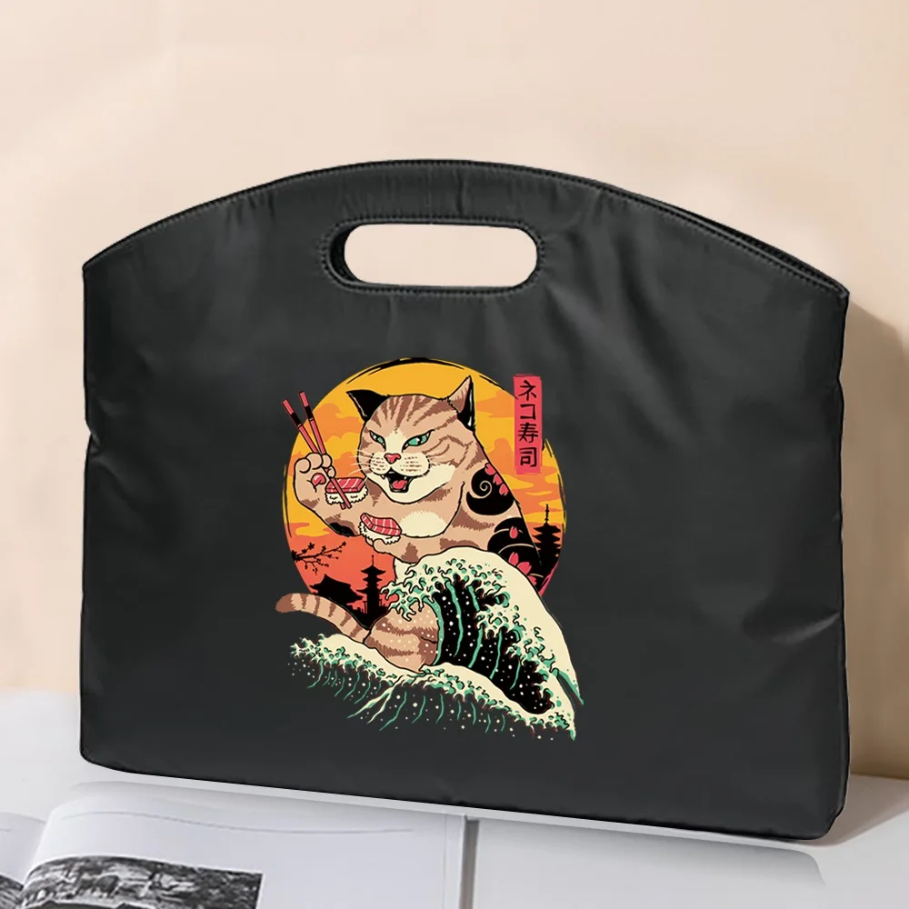 Fashion Briefcase Business Conference Bag Laptop Case Sleeve Japan Cat Print Material Document Office Bag Organizer File Handbag