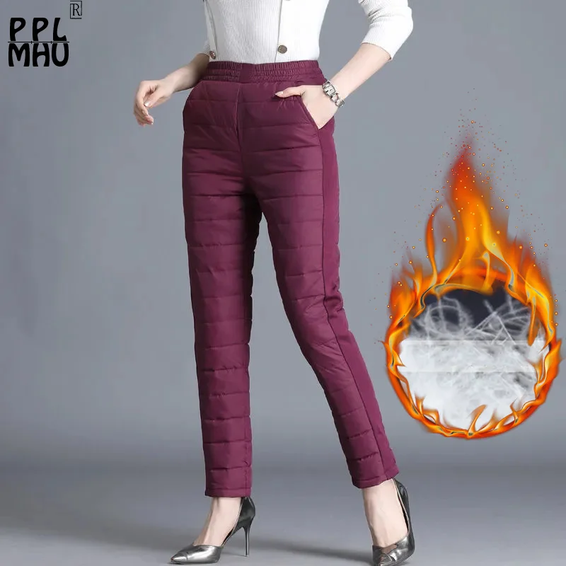 mother's windproof 90% Duck Down Pants 2022 winter side stretch high Waist Snow pant casual purple red/black Thick warm Trousers