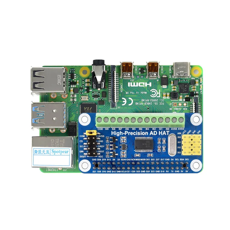 

Raspberry Pi Высокая точность AD HAT, ADS1263 10-канальный 32-битный ADC