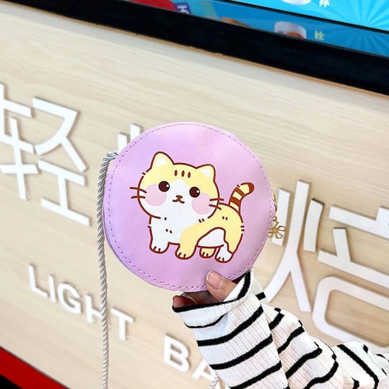 

Cartoon Cat Pattern Baby Kids Crossbody Bag Cute Round Shape Children's Small Shoulder Bag Fashion Mini Girls Coin Purse Handbag