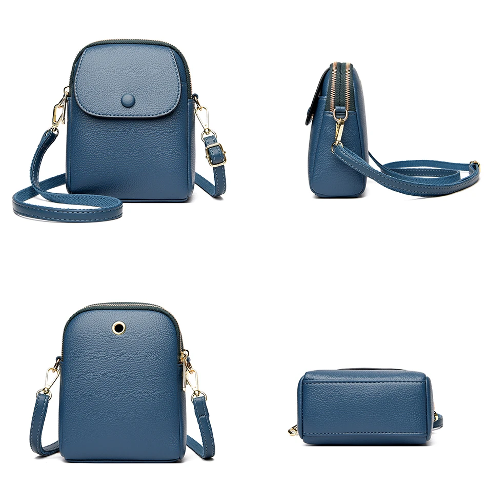 High Quality Leather Mobile Phone Bag for Woman Fashion Adjustable Strap Shoulder Messenger Bags Casual Lady Clutch Phone Purses