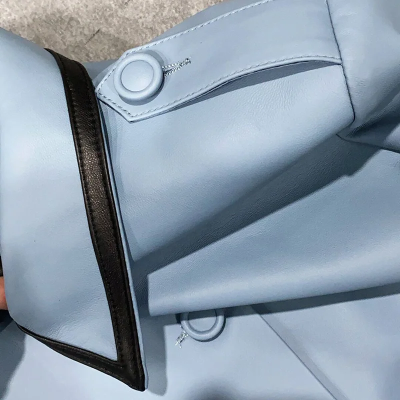 Women's Leather Jackets Crop Sheepskin Leather Coats Single-Breasted Button Motorcycle Biker Jackets 2022 New Autumn TF4801