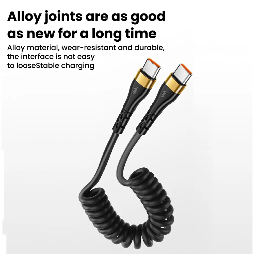 120 Вт 6 А кабель для быстрой зарядки типа C пружинный телескопический