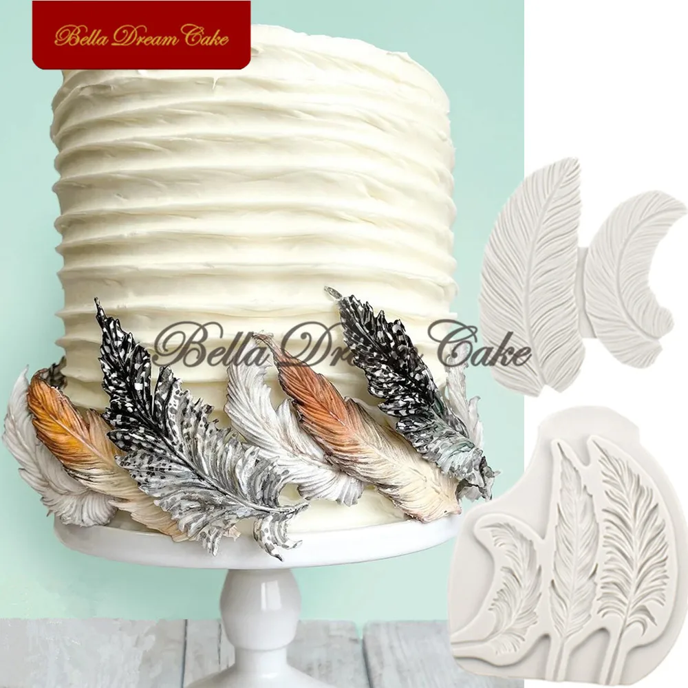 

2pcs/set Feather Design Silicone Mold 3D Fondant Chocolate Mould Cake Decorating Tools DIY Cupcake Topper Model Kitchen Bakeware