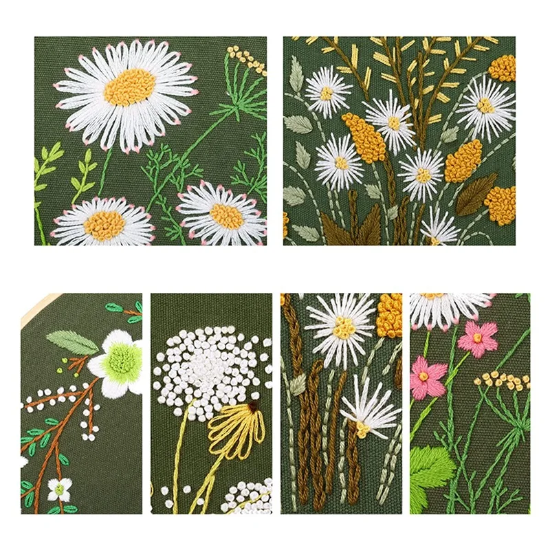 

Набор для вышивания для начинающих, 4 упаковки, наборы для вышивки для взрослых, включая одежду для вышивки, обручи для вышивки (зеленый)