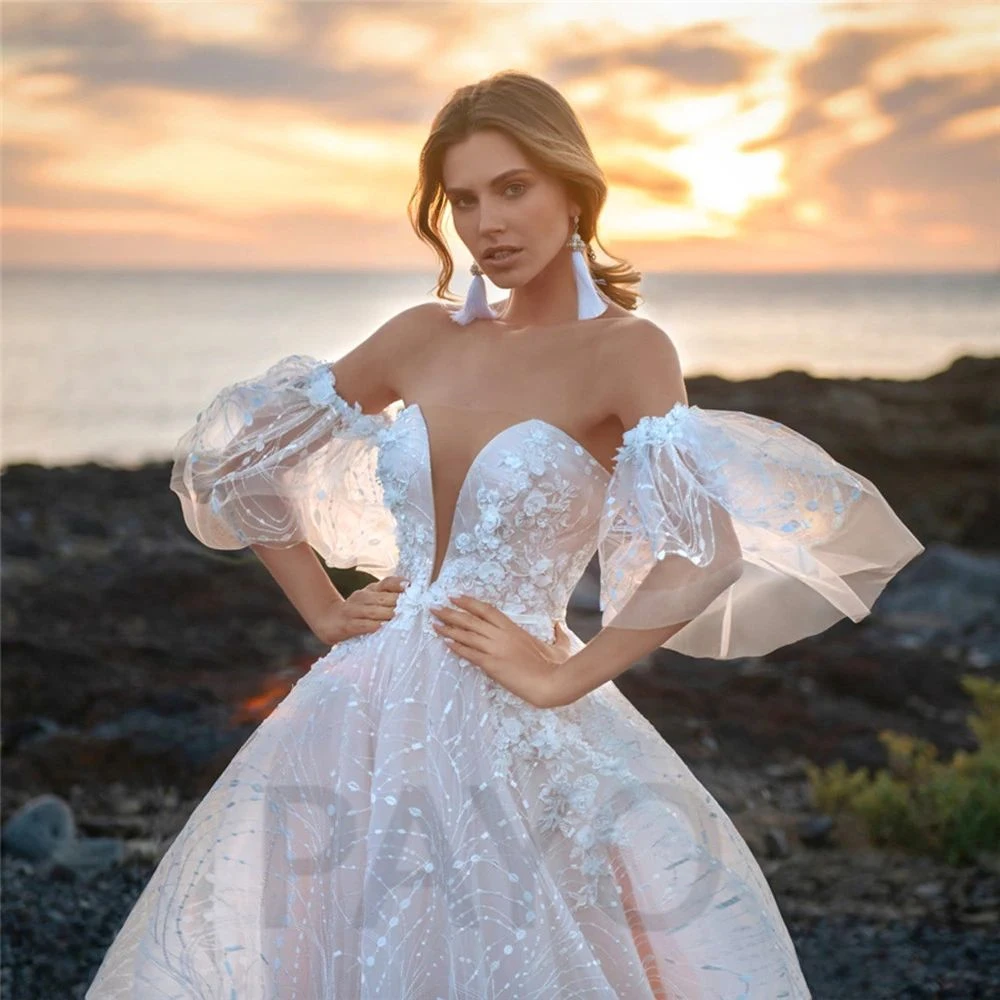 

Роскошное Свадебное платье без бретелек с кристаллами, изысканная аппликация с открытыми плечами, блестящее платье принцессы, женское плат...