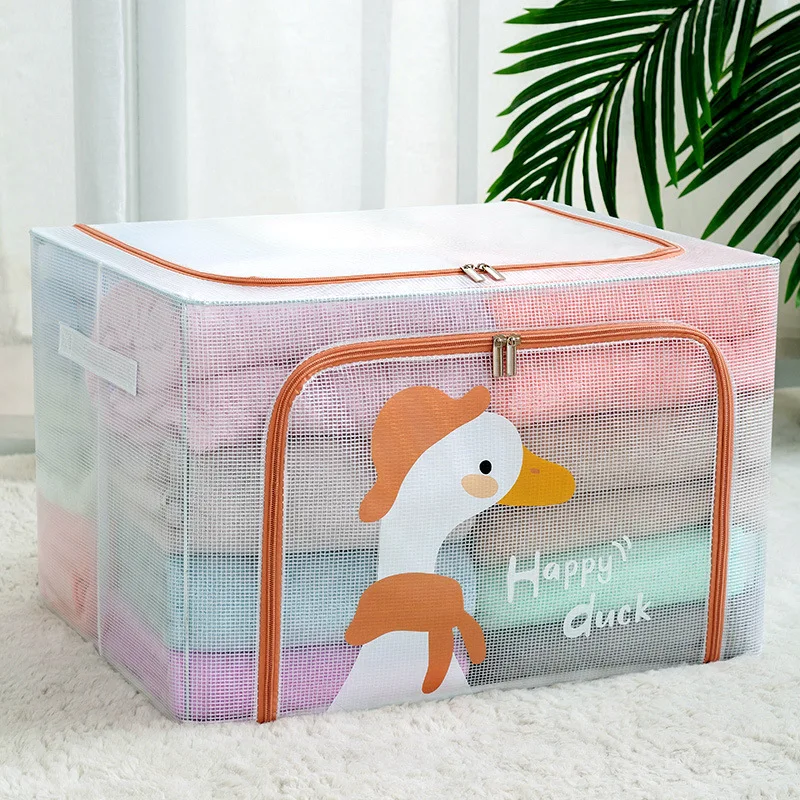 

Multifunction Storage Bin with Thick Steel Frame and Doubler Zipper Foldable Transparent Storage Container Household