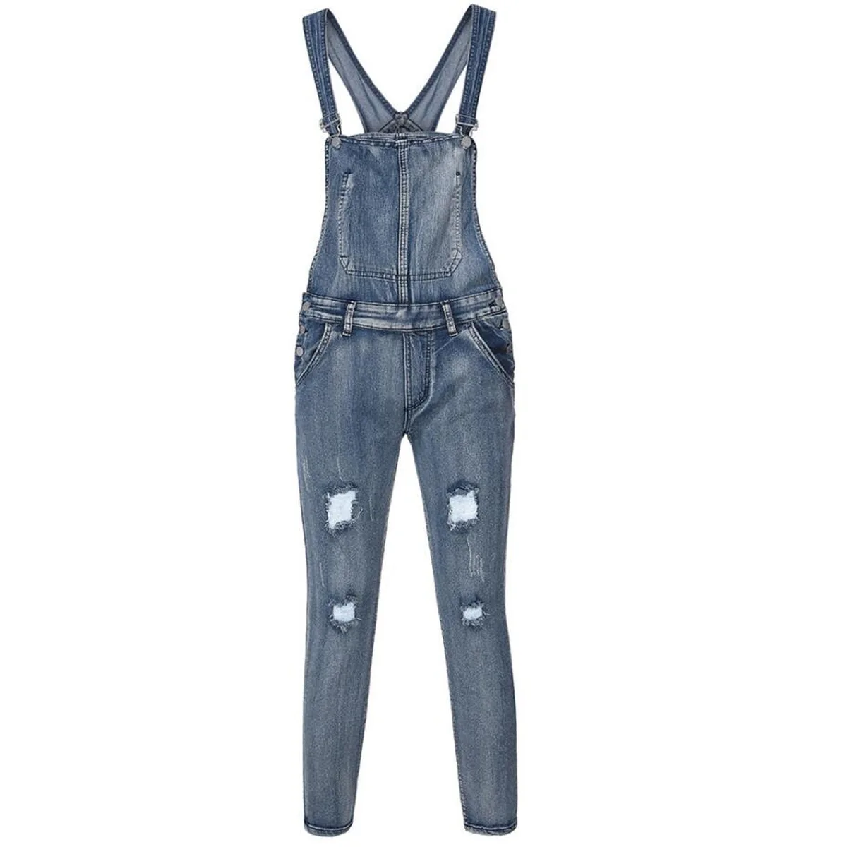 Men's Fashionable Suspender Denim Jumpsuit Jeans Trousers Popular Overalls Full Length Cargo Pants Bibs Rompers