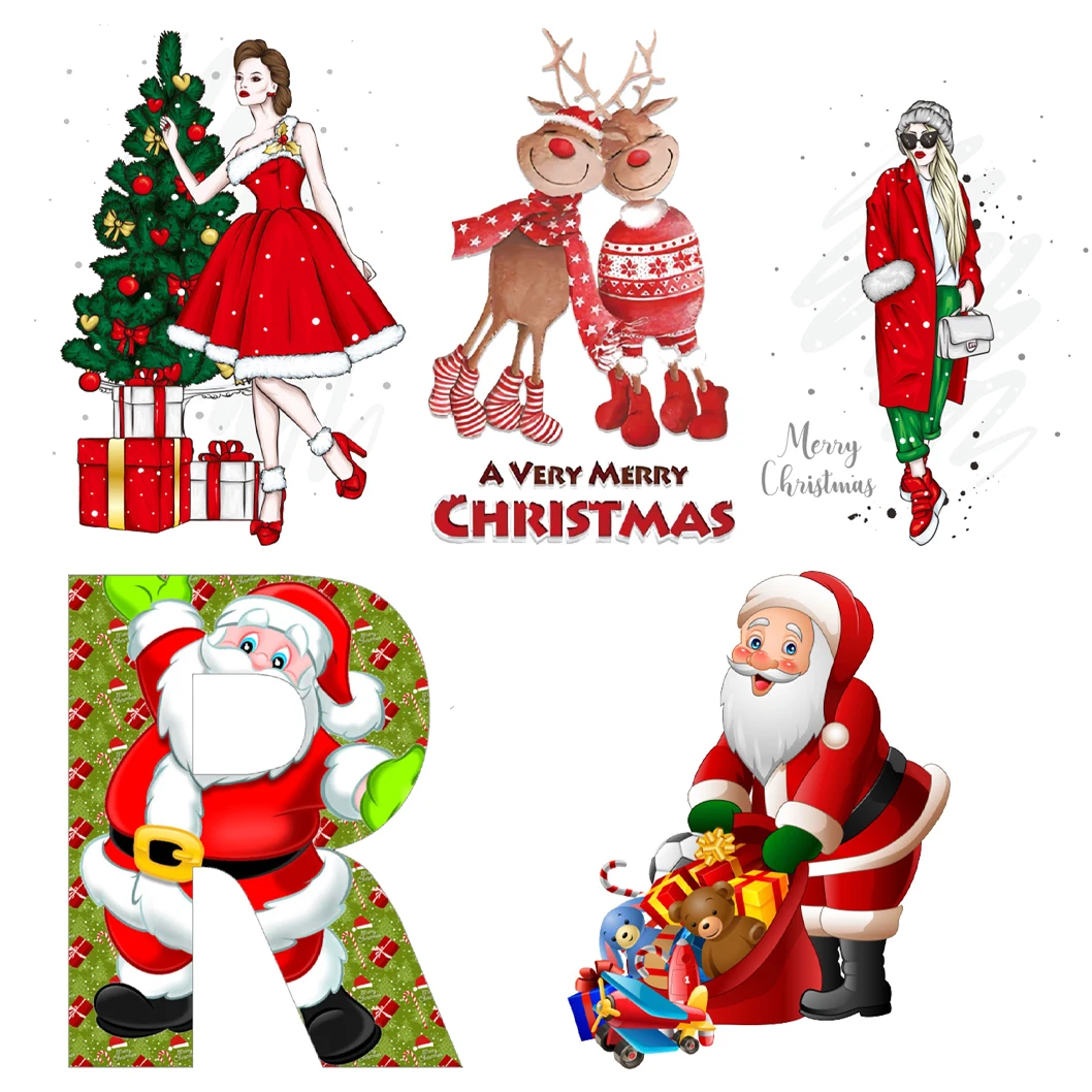 

Father Christmas Iron on Patches Clothing Thermoadhesive Patches Fusible Patch Heat Transfer Vinyl Designs Anime Gift Stickers