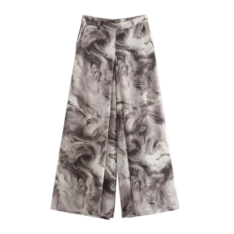 

Новинка лета 2023, женские модные прямые широкие брюки с завышенной талией и принтом чернил, модные Универсальные повседневные брюки свободного кроя