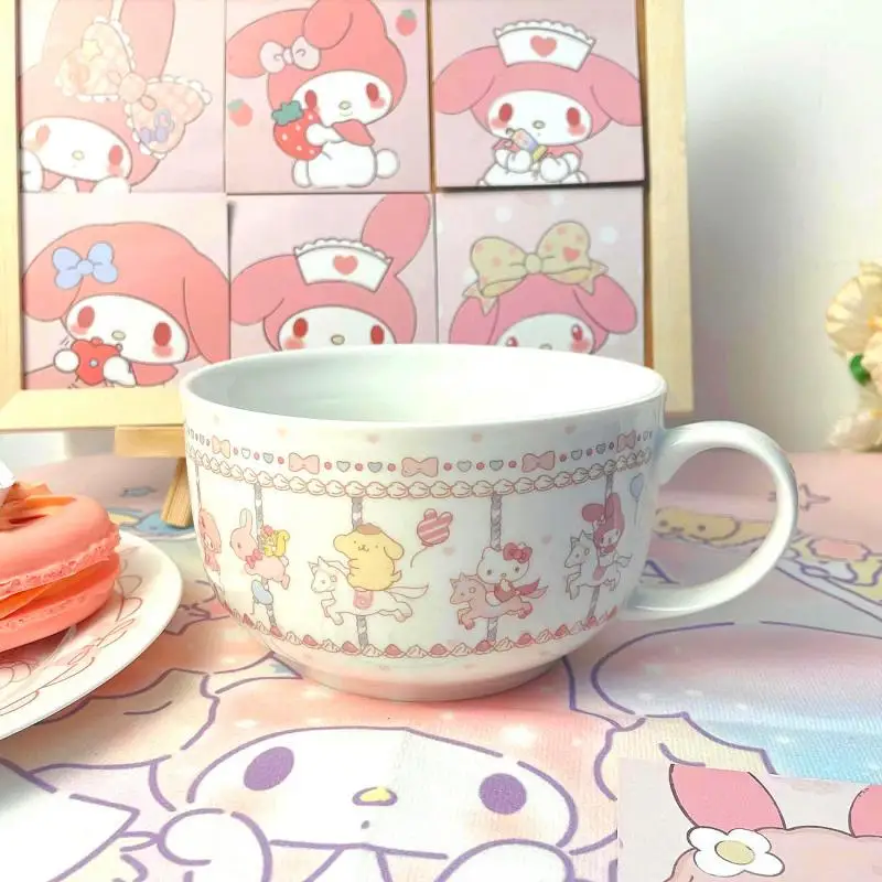 

Anime Sanrioed Bowl Kawaii Kt Cat Mymelody 1000Ml Household Children Fruit Instant Noodles Salad Kitchen Restaurant Tableware