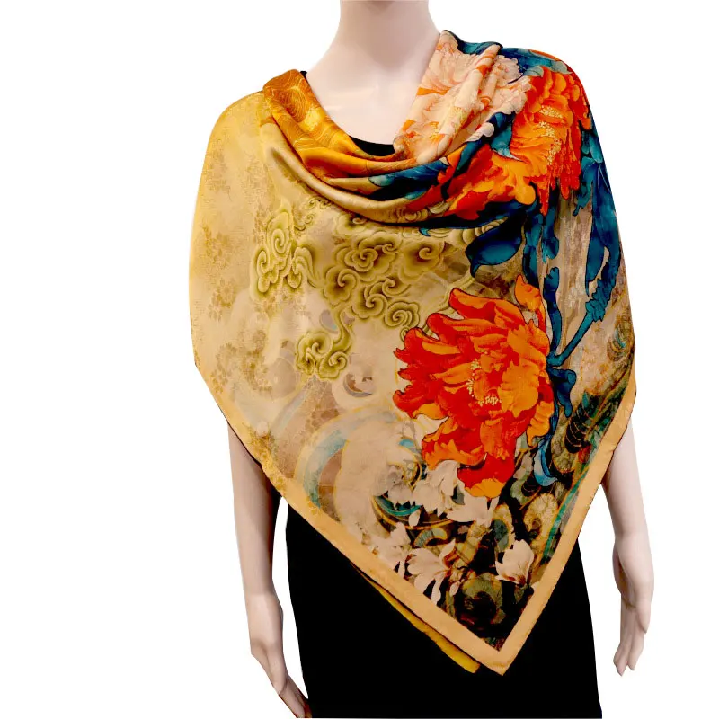 

100% Mulberry twill Silk Scarf Shawl Large Double-Sided Square Neck Scarves For Women Wrap Bandana Spring Luxury Hijab Shawls