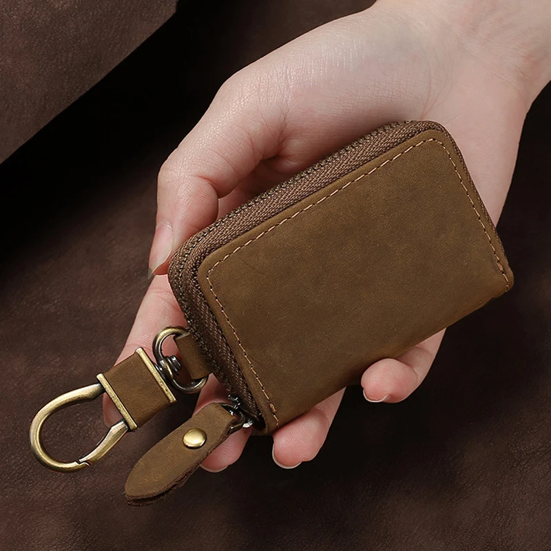

Crazy horse leather car key case leather car key case European vintage cowhide smart folding key case