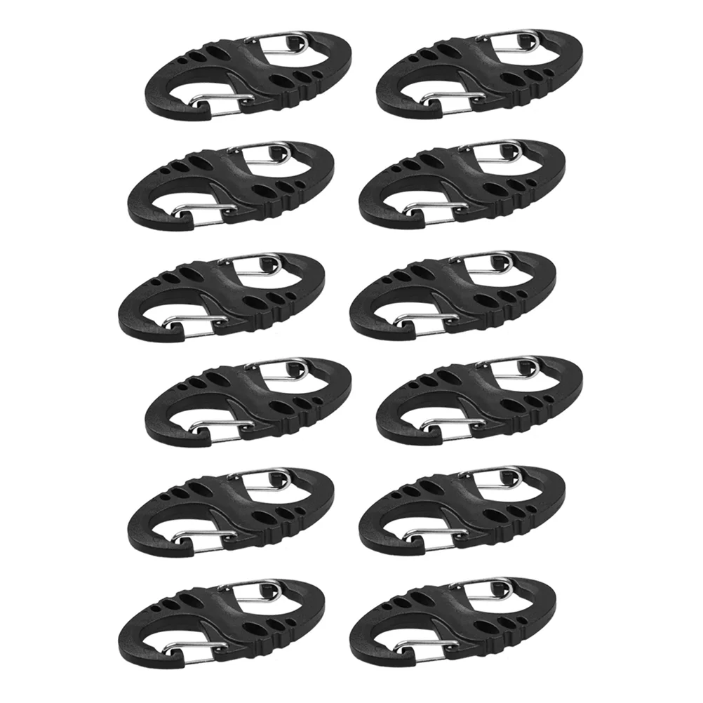 

12pcs S-Type Carabiners 8 Word Buckle Multifunction Carabiner Hanging Hook for Outdoor (Black)