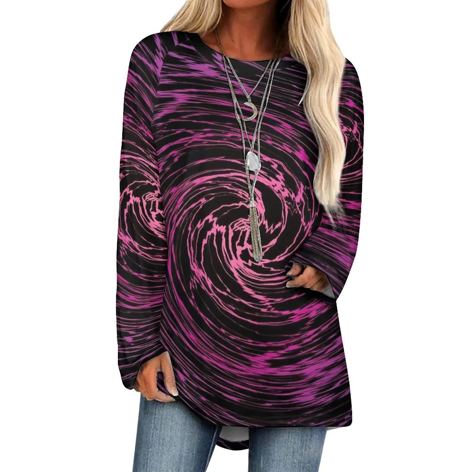 

Purple Shallow Water T Shirt Multi-Colored Vortex Streetwear Long-Sleeve T Shirts Custom Trendy Tee Shirt Female Autumn Clothes