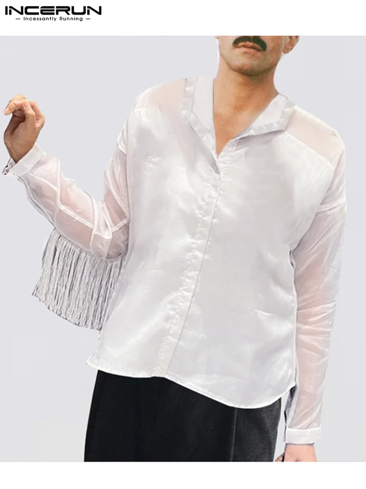 

Fashion Well Fitting New Men's Blouse Stylish Male Solid All-match Simple Back Fringe Long Sleeve Shirts S-5XL INCERUN Tops 2022