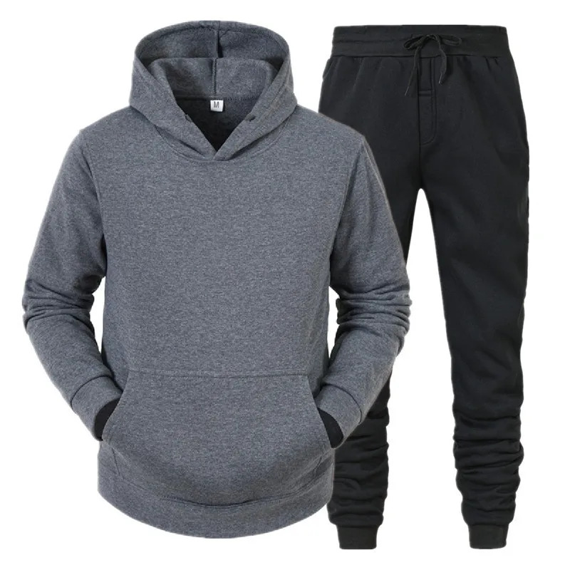 Men's Sets Hoodies+Pants Fleece Tracksuits Solid Pullovers Jackets Sweatershirts Sweatpants Hooded Streetwear Outfits