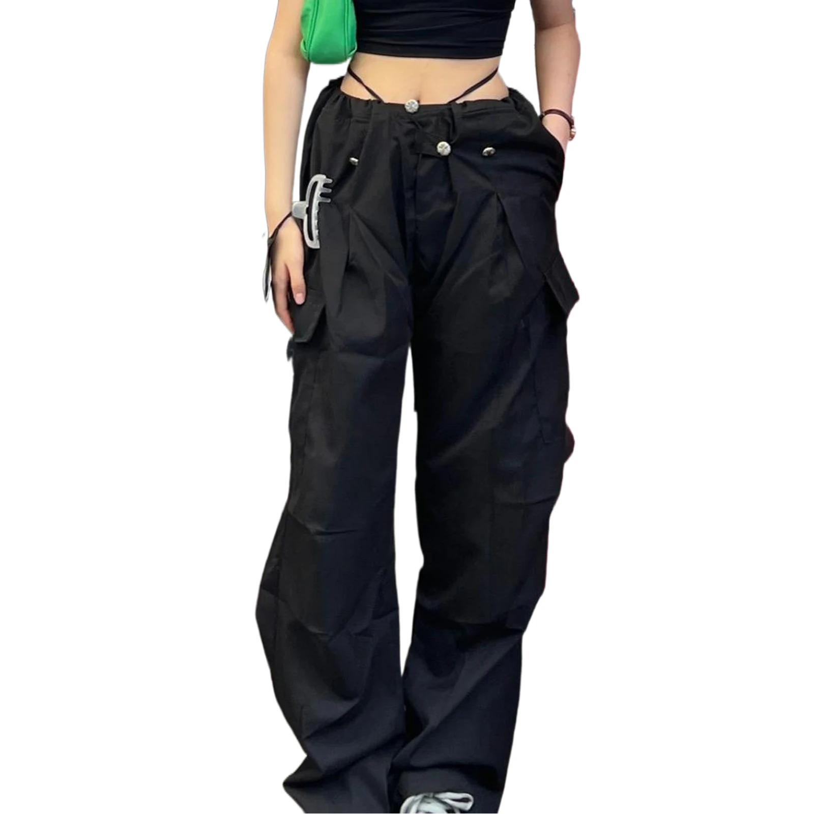 

Women Casual Cargo Pants with Solid Color Multi-Pocket Decoration Loose Version Trousers Spring Clothing