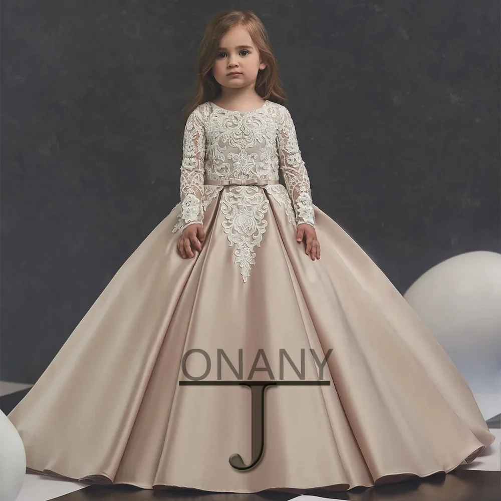 

JONANY Lively Flower Girl Dress Long Sleeves Appliques Made To Order Birthday Pageant Communion Robe De Demoiselle Baby Party