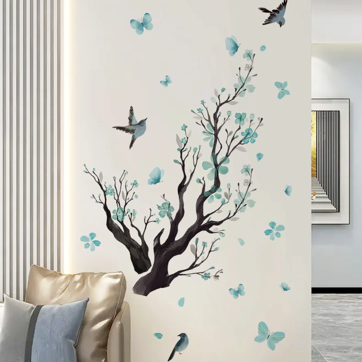 

Простые наклейки на стену в виде ветвей и птиц, самоклеящиеся Съемные Виниловые наклейки из ПВХ, домашний декор, гостиная, спальня